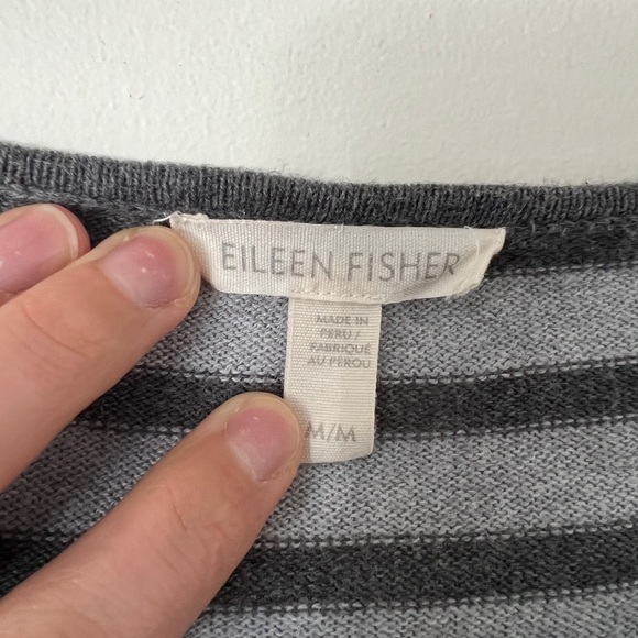 Eileen Fisher grey gray striped long sleeve organic cotton knit top tee sweater - Picture 6 of 10